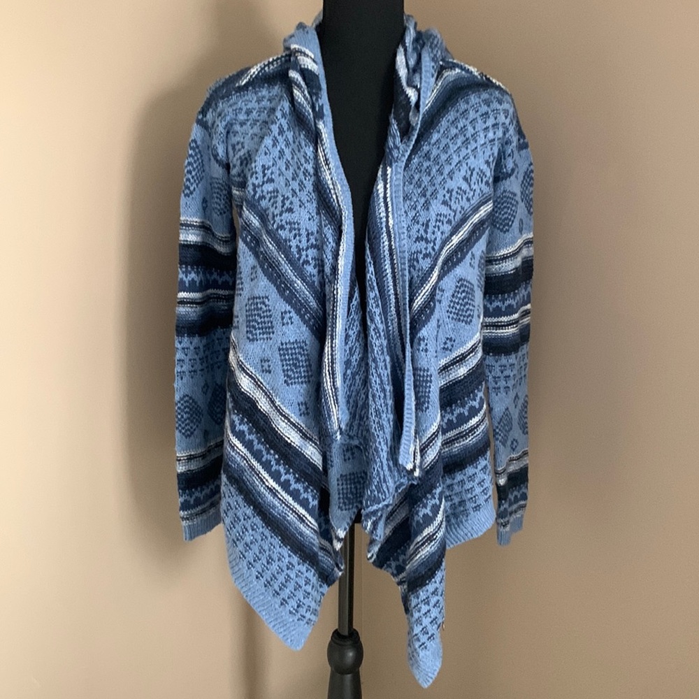Abercrombie Kids Size L/XL Blue Patterned Hooded Cardigan Sweater